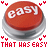 Two identical red circular buttons with silver bases display 'easy' text, surrounded by small red heart shapes and a repeating pixelated phrase below.