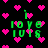 Green pixelated text 'I love you' surrounded by pink heart shapes on a black background, with animated flickering effects.