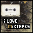 A static image of a cassette tape with 'i LOVE MiXTAPES' text and star symbols on a textured background.