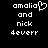 Pixelated text displays 'amalia' with a heart symbol replacing the final 'a', followed by 'and nick deverr' on separate lines against black background.