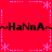 Red background with pink dotted lines and asterisks forming a border, black text repeating 'HaNnA' in wavy patterns across the top and bottom.