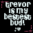 Pixelated text reads 'trevor is my bestest bud!' with pink stars and dotted lines on black background, animated variations of star positions.