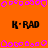 A static orange background with repeated black text "K·RAD" and pink pixelated border elements.