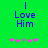 Green background with blue text reading "I Love Him" and five pink and gray flower icons below, where the third flower changes from pink to gray between frames.