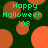 Green text reads 'Happy Halloween '08' over a dark green background with orange and brown circular shapes. Some circles are split halves, others full. The image is static.