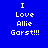 Four pixelated text display "I Love Allie Garst!!!" in white on blue, teal, green, and dark teal backgrounds