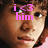 Pixelated close-up of a person's face with pink text overlay reading 'i <3 him' in a blocky font.