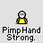Pixelated character with yellow torso and white head performs sequential hand gestures including static pose, open palm, clenched fist, and motion blur effects.