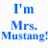 four anime-style character images with blue text reading "I'm Mrs. Mustang!" and "Not You" on a white background