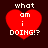 Four identical pixelated red hearts with white text 'what am i DOING!?' on a dark brown background, each heart slightly varying in size and position.