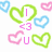 Pixelated heart-shaped icons in blue, green, and pink surround a central text phrase '<3 U' on white background.