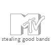 MTV logo icon with 'stealing good bands' text below, showing color variations in the text across frames.