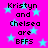 Bright pink background with light blue stars and repeated black text reading "Kristyn and Chelsea are BFFS" in pixelated font.