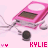 Pixelated pink device with brown screen and dark wheels, connected by gray lines to two identical units on a light background.