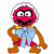 A 50x50 pixel animated buddy icon featuring a cartoon character on the left and green text on a dark background on the right, displayed as a contact sheet with two frames.