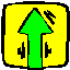 Four yellow square icons with black borders display green arrows; two show straight arrows, two show curved arrows in motion.