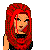 Pixel art contact sheet of a female character with red hair in multiple poses and a text panel reading "dance with attitude".
