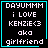 Pixelated text icon with cyan border displaying 'DAYUMMM i LOVE KENZIE<3 aka girlfriend' on black background, featuring animated cursor changes.