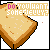 Animated pixel art of a single slice of toasted bread with text changing across frames, showing variations in toast color and background elements.