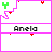 identical gray squares with red heart shapes, green and pink line paths, and the text 'Anela' in black at the bottom of each square