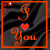 Animated icon with orange text 'I You' and a heart symbol over dark fabric background, showing color change in the heart.