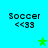 Pixelated text "Soccer <<33" appears in four positions on a cyan background with green stars moving between them.