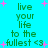 A static image with cyan background, green text reading 'live your life to the fullest <3', and scattered pink plus signs.