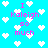 Pixelated cyan background with white heart shapes and pink text reading "I Kaleigh so much" repeated across the image.