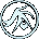 A circular silver icon with a stylized white symbol inside, showing sequential animation frames where the symbol's lines shift position across five