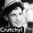 Black-and-white pixelated image of a person with dark hair, partially visible face, and text reading "Crutchy!" at the bottom.