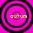 Four identical circular patterns with black rings on a bright pink background, each containing the text 'autum' in yellow pixelated font.