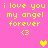 Yellow pixelated text on pink background reads "i love you my angel forever <3" with two heart symbols, one yellow and one orange.