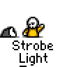 Animated contact sheet of a yellow stick figure character performing various actions against gray and black backgrounds with "Strobe Light" text below each frame.