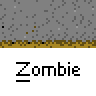 Animated contact sheet of a green zombie character in various poses and actions across 14 frames, including standing, crawling, interacting with tombstones, and breaking through walls on a gray background.