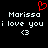 Pixelated text and symbols on black background with red heart above white text reading 'Marissa i love you <3' repeated twice.