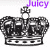Two identical pixelated crown icons with purple 'Juicy' text above each, displayed side-by-side on a white background.