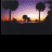Animated sequence of a sunset silhouette with palm trees and two figures, transitioning between static frames showing different positions.