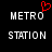 Pixelated text 'METRO STATION' in white on black background with red heart symbol above right 'O' of 'METRO'.