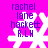 Pixelated icon with bright pink background, white snowflake symbol, and purple text reading 'rachel lane hackett R.LH' in four