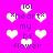 A static image with a bright pink background featuring repeated white heart shapes and purple text elements including 'lol', '*heart*', 'my bf', and 'flower'.