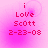 A pink-toned digital image with red text reading 'i Love Scott 2-23-08' displayed in four identical quadrants on a gradient background.