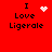 Red background displays four identical text blocks with 'I Love Ligerale' and varying pixelated symbols above 'I'.
