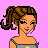 Pixel art of a woman with brown braided hair wearing gray top, yellow duck symbols on chest and pants legs, pink background text "I love duckies".