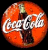 Animated orange circular icon with white cursive text 'Coca-Cola' over a bottle silhouette, transitioning to green background with pixelated 'Original Icons .com' text.