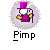 Pixelated character in purple top hat and coat holding a cane, with 'Pimp' text below on gray background.