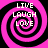 Four identical pink and black spiral patterns arranged in a , each containing the text LIVE LAUGH LOVE in white pixelated font