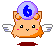 A 3x3 contact sheet of pixel art frames showing a cartoon hamster with wings and a crystal ball, each frame displaying different wing positions or facial expressions against a gray background.