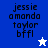 Pixelated text 'jessie amanda taylor bffl' appears on blue and white backgrounds with a star symbol changing from white to blue.