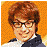 A contact sheet of 11 animated frames from an Austin Powers-themed AIM buddy icon featuring a cartoon character and text elements in orange, yellow, and black.