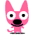Pixelated pink dog-like character with large white eyes and black pupils, smiling in various poses above 'WHAT UP' text on a white background.